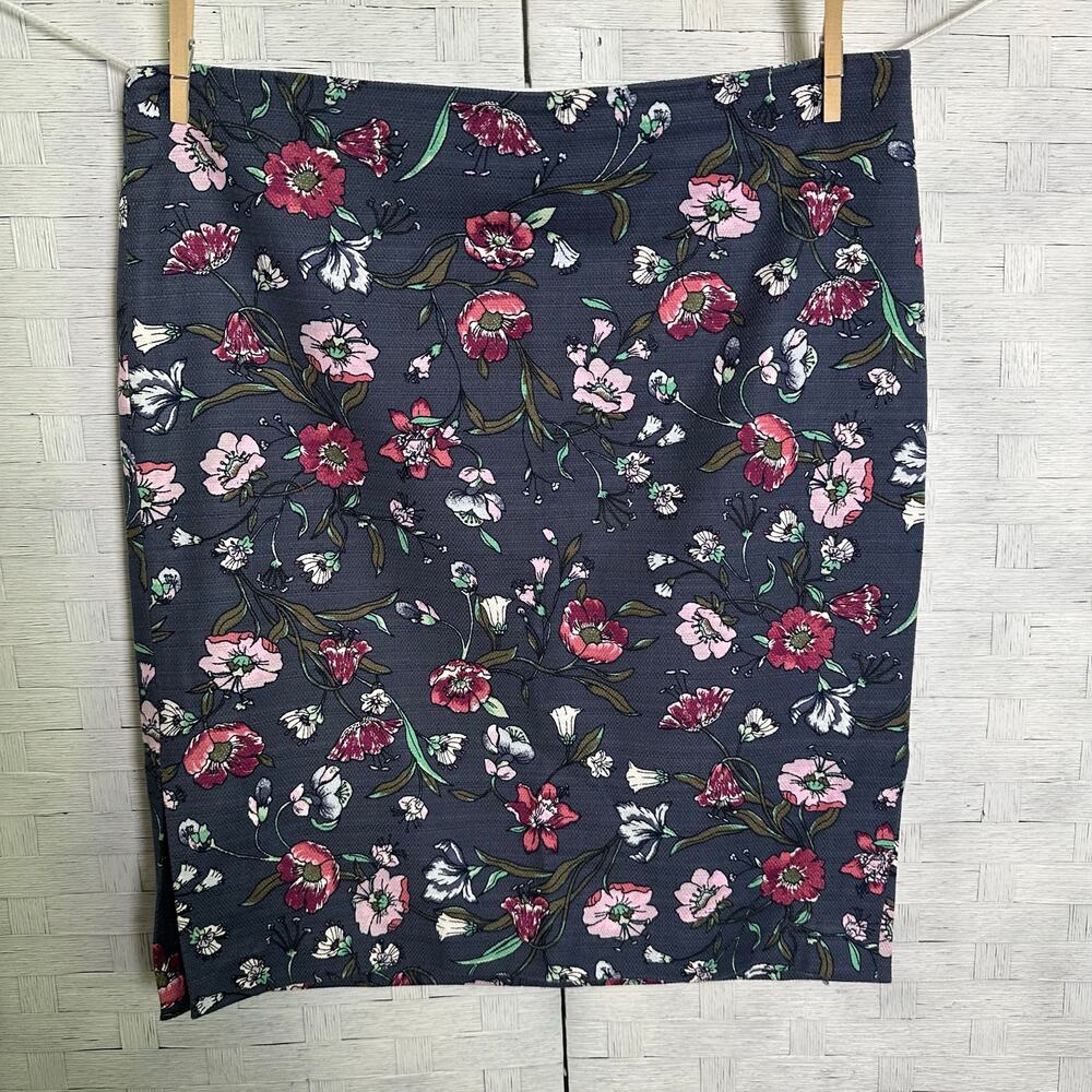 Ann Taylor Loft women’s pencil skirt woven fabric blue floral career feminine